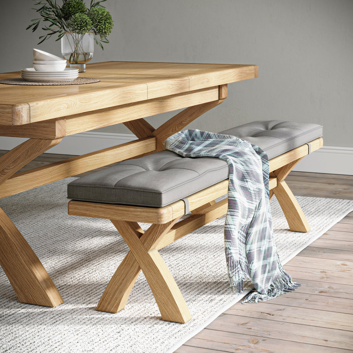 Portland Oak 200cm Cross Legged Dining Bench