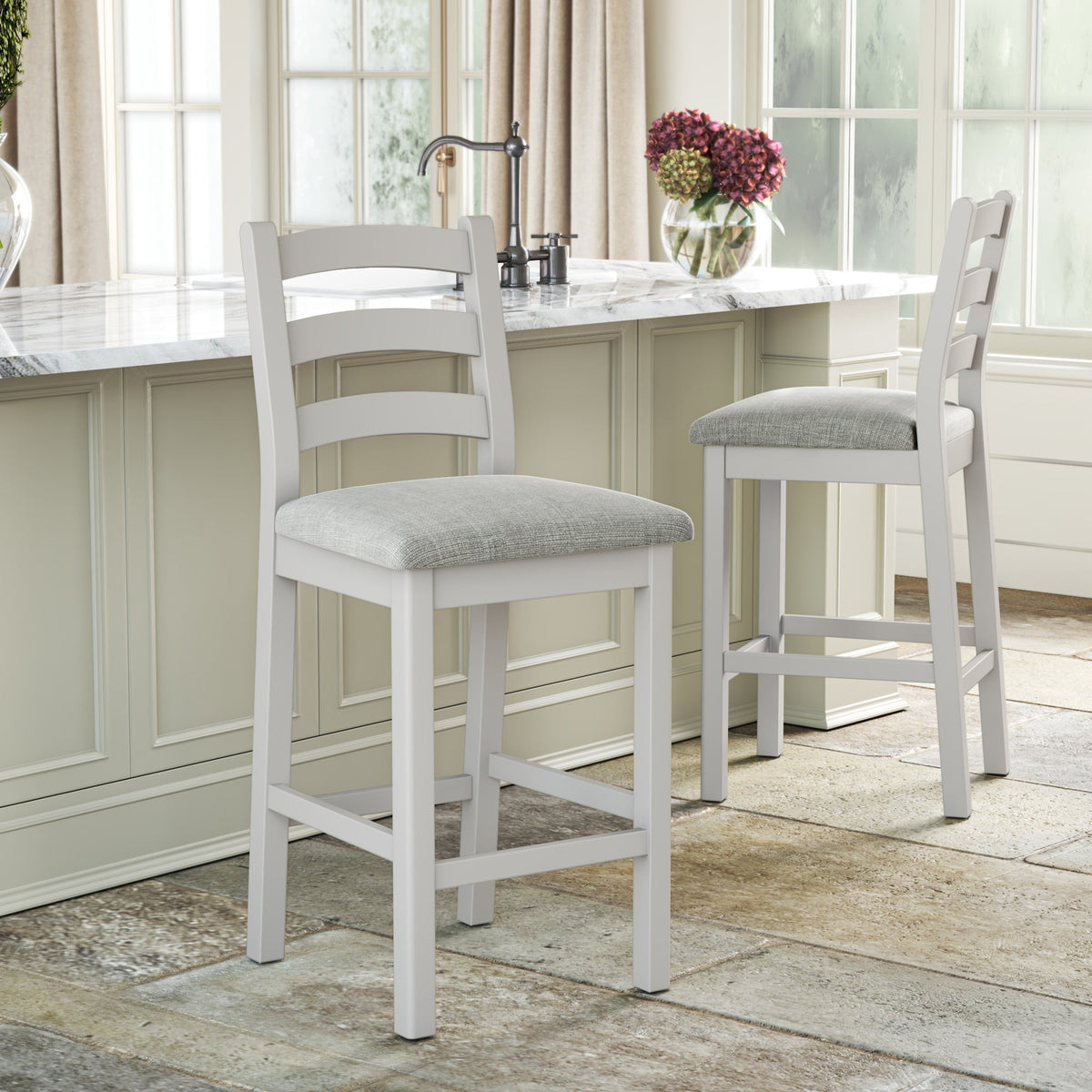 Penzance Stone Grey Ladder Back Bar Chair