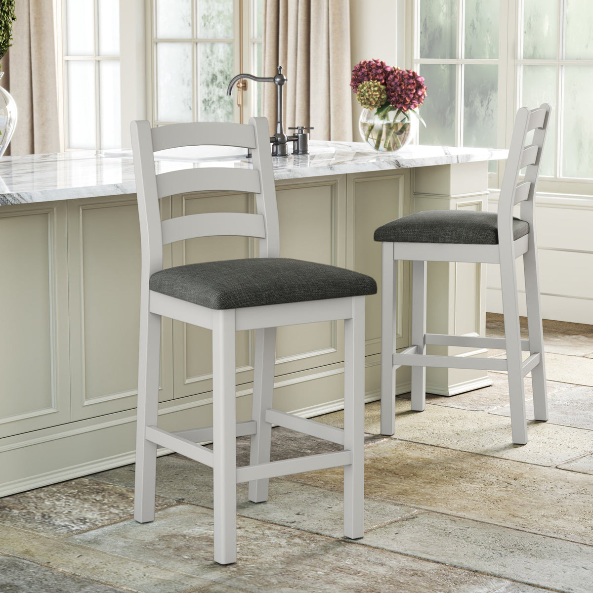 Penzance Stone Grey Ladder Back Bar Chair