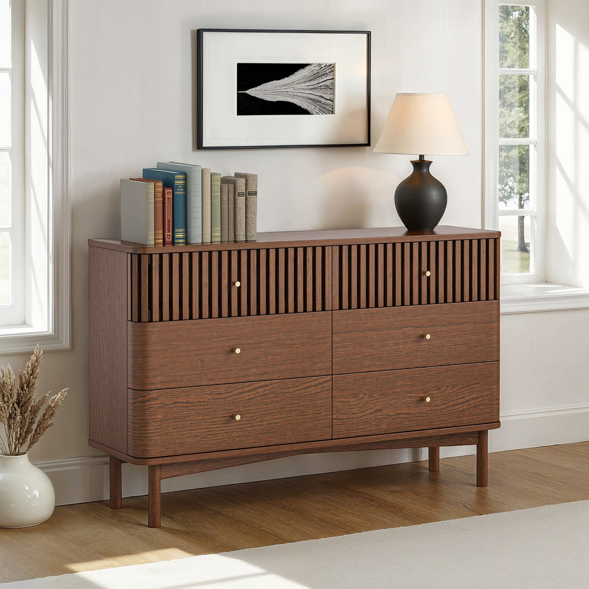 Shorwell Dark Oak Slatted 6 Drawer Chest