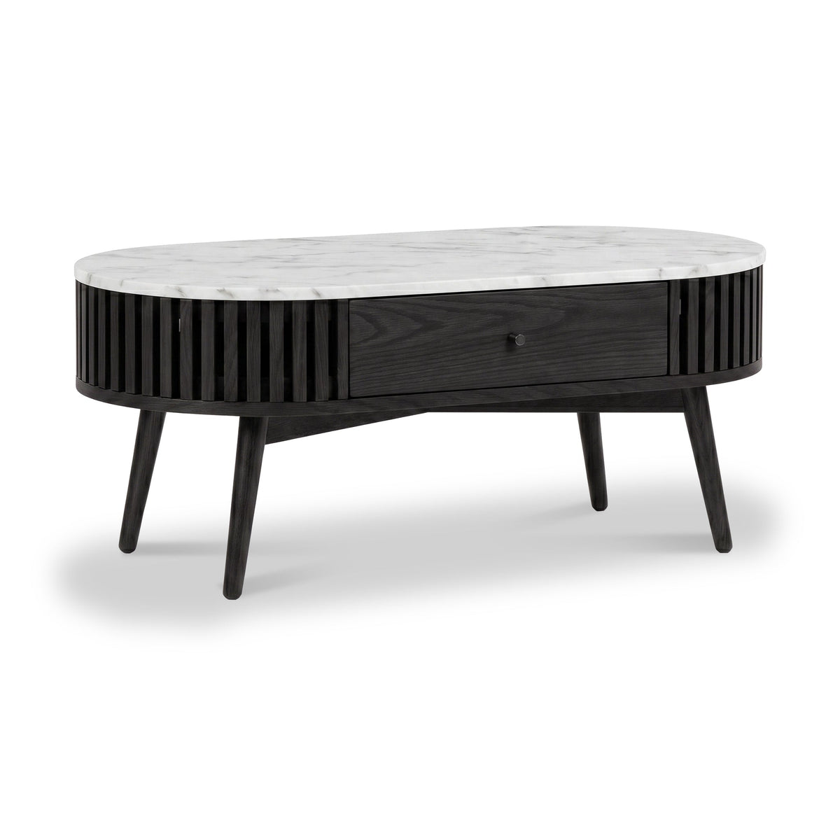 Shorwell Black & Marble 1 Drawer Oval Coffee Table