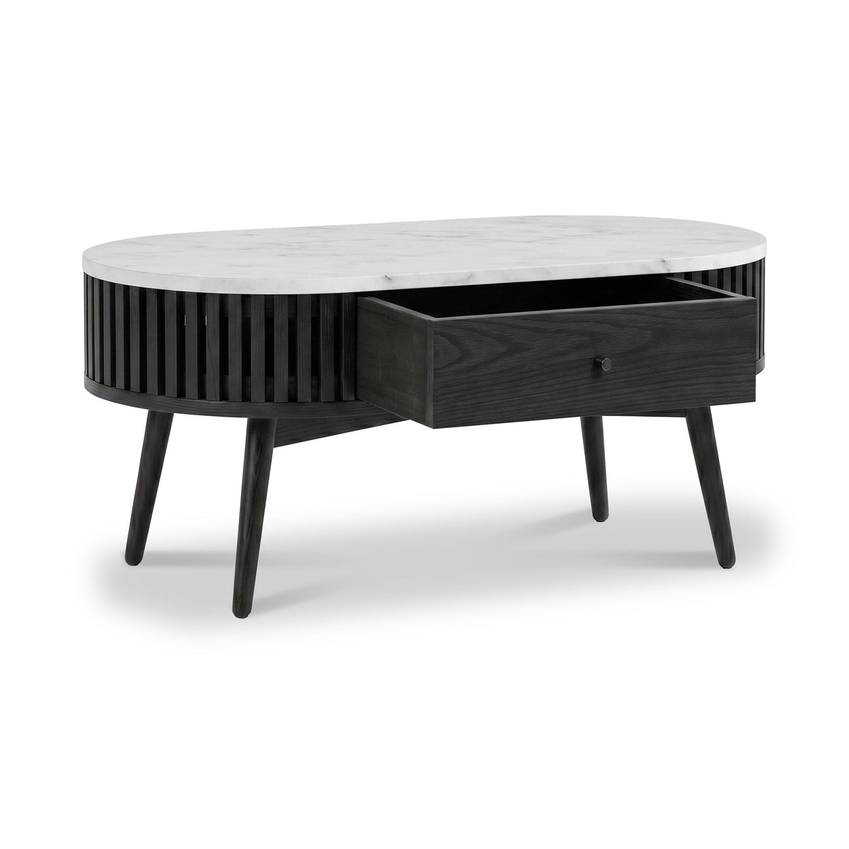 Shorwell Black & Marble 1 Drawer Oval Coffee Table