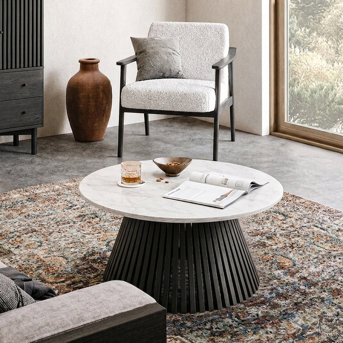 Shorwell Black & Marble 80cm Round Coffee Table