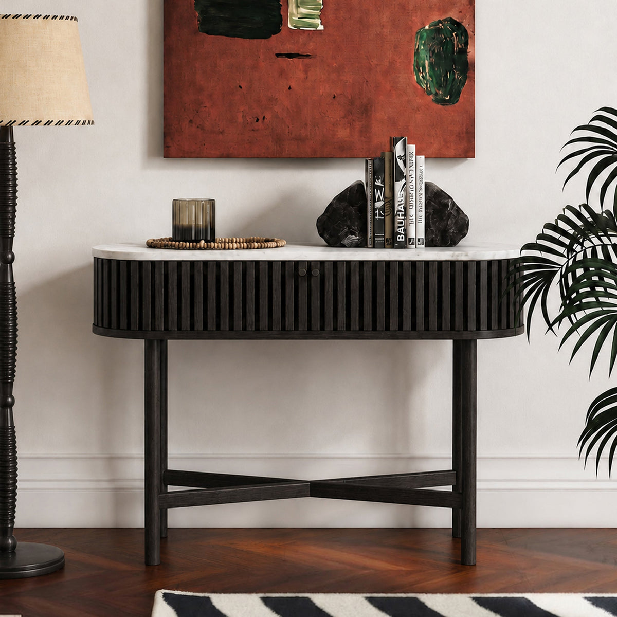 Shorwell Black & Marble Oval Console Table