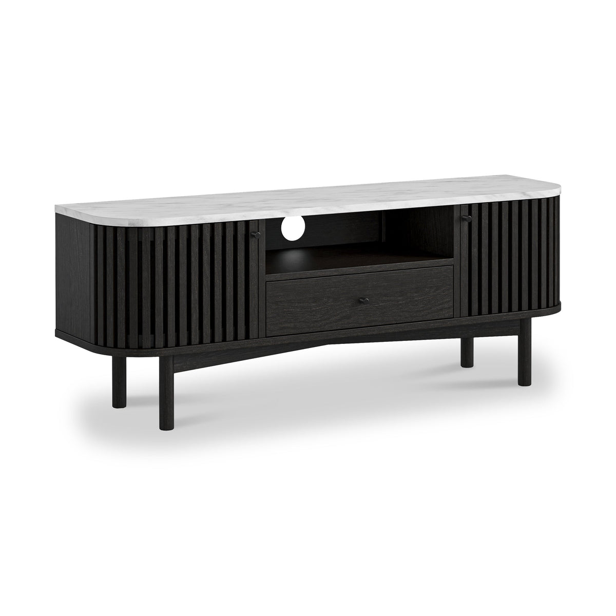 Shorwell Black & Marble Slatted 130cm TV Unit