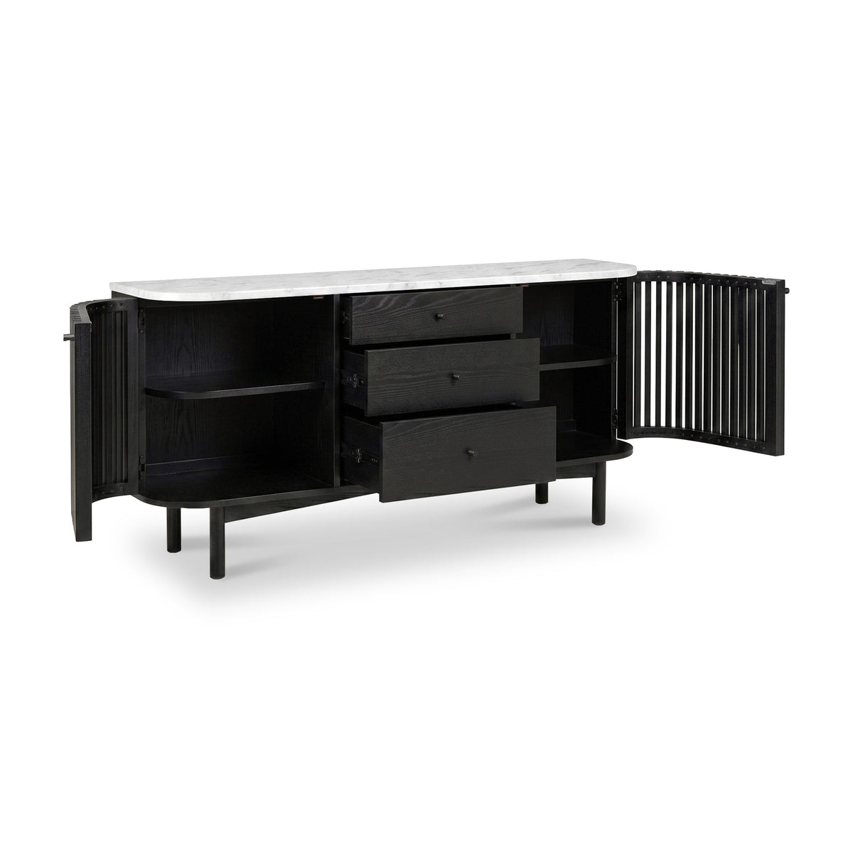 Shorwell Black & Marble 3 Drawer Sideboard