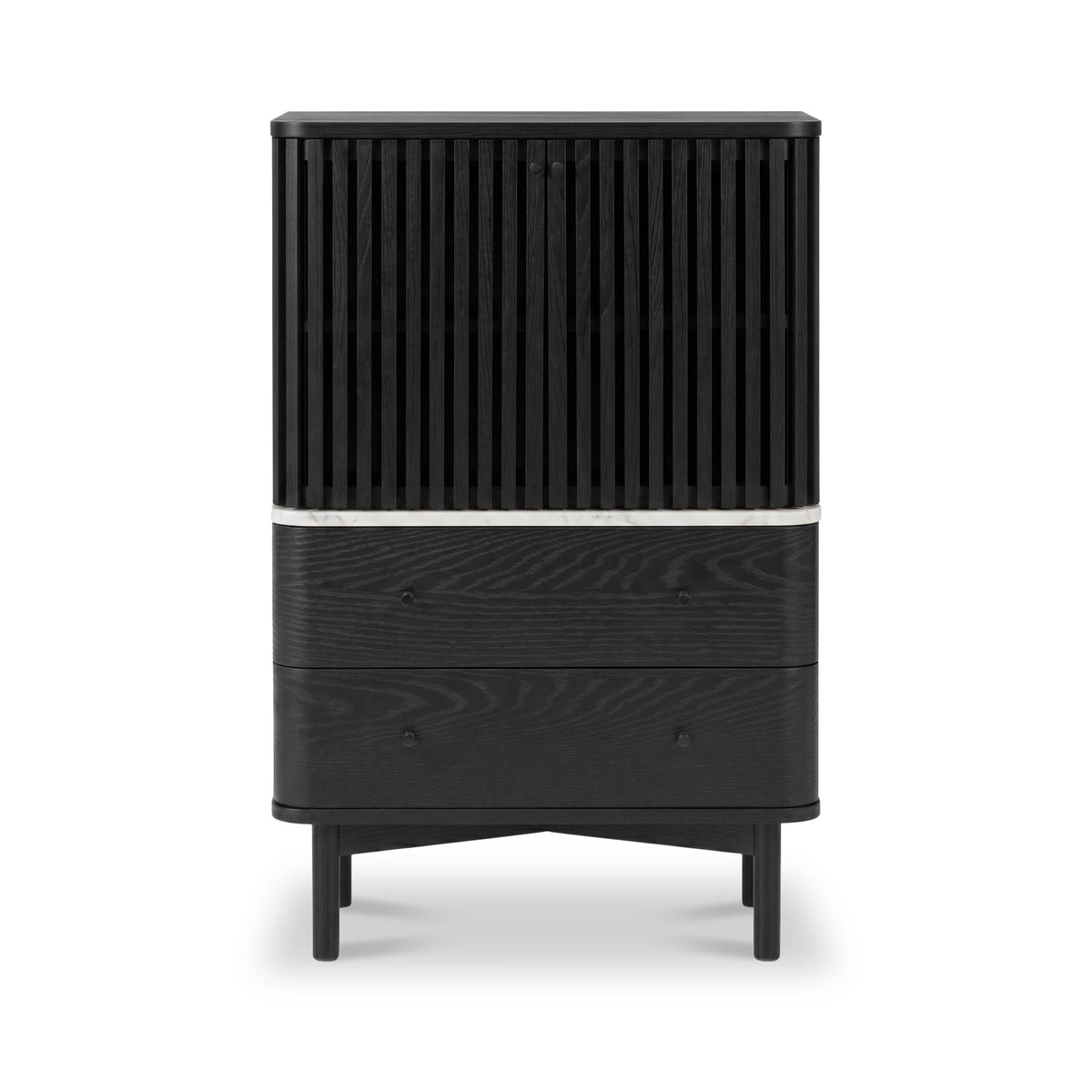 Shorwell Black & Marble Slatted 2 Drawer 2 Door Cabinet
