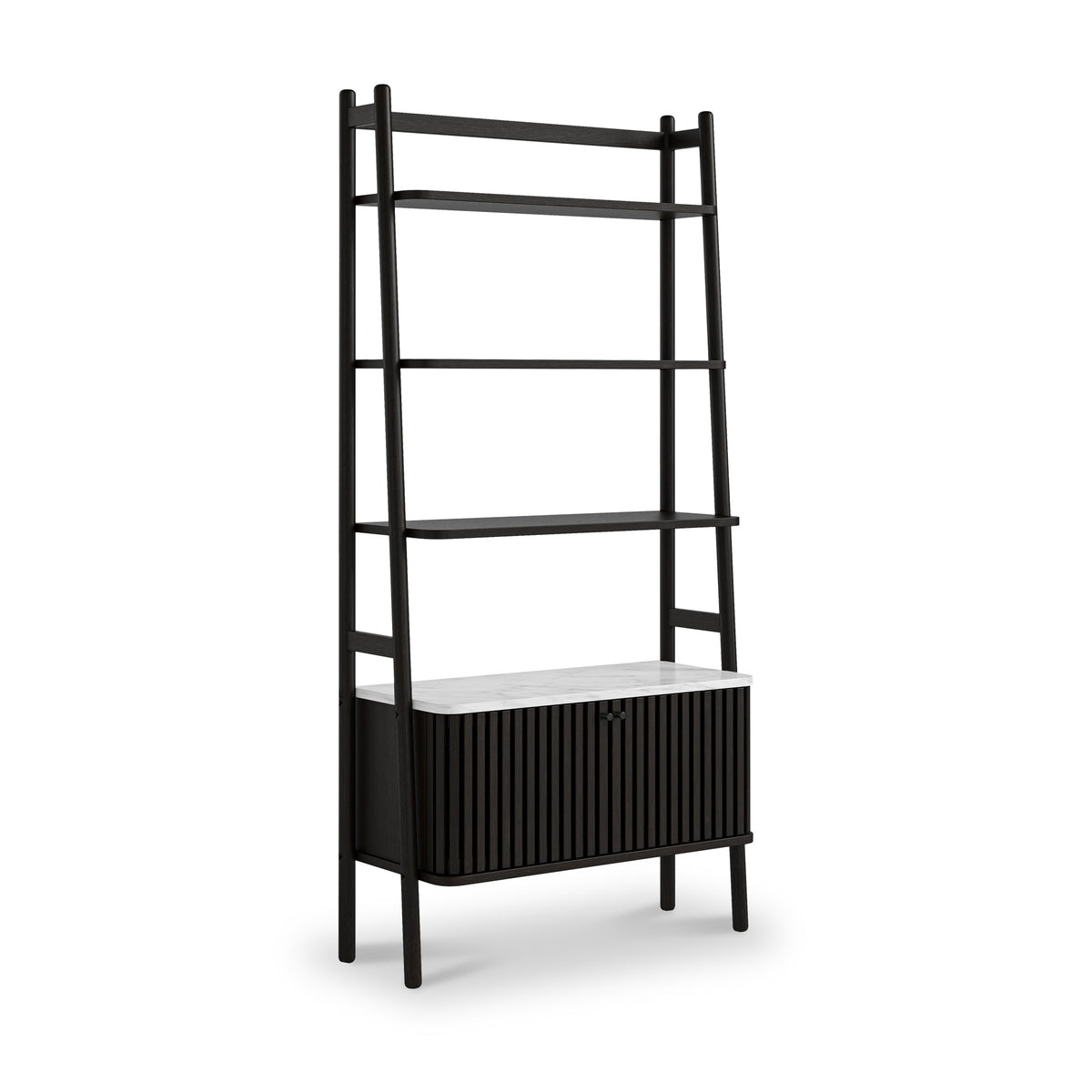 Shorwell Black & Marble Bookcase with 2 Door Slatted Cupboard
