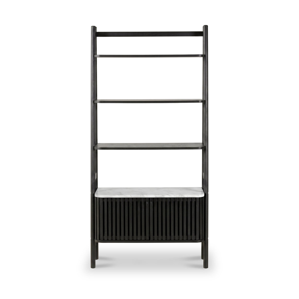 Shorwell Black & Marble Bookcase with 2 Door Slatted Cupboard