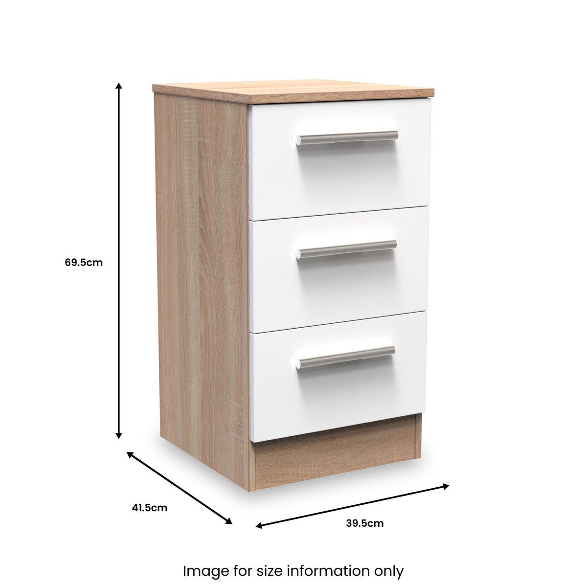Blakely White & Light Oak 3 Drawer Bedside Cabinet