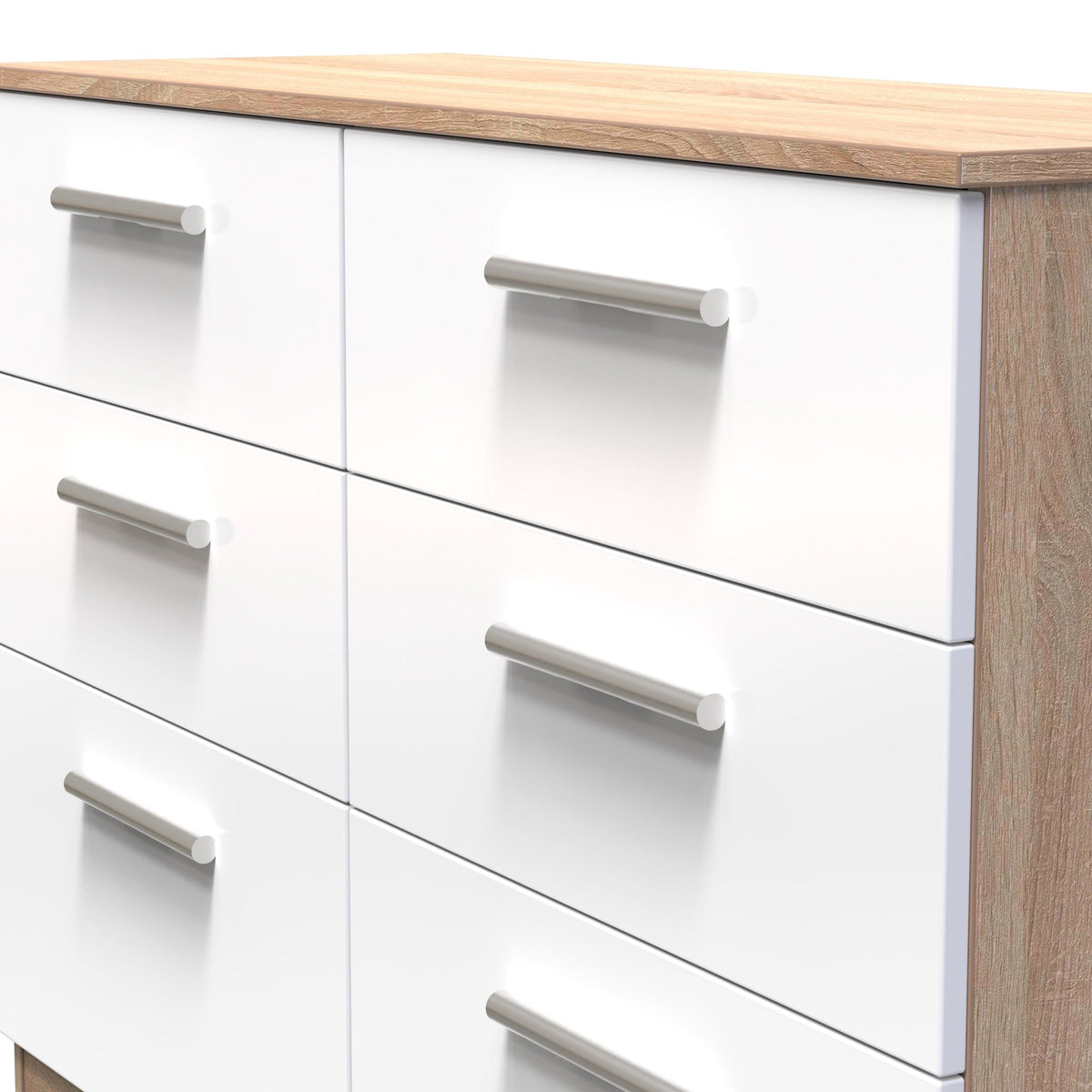 Blakely White & Light Oak 6 Drawer Wide Chest