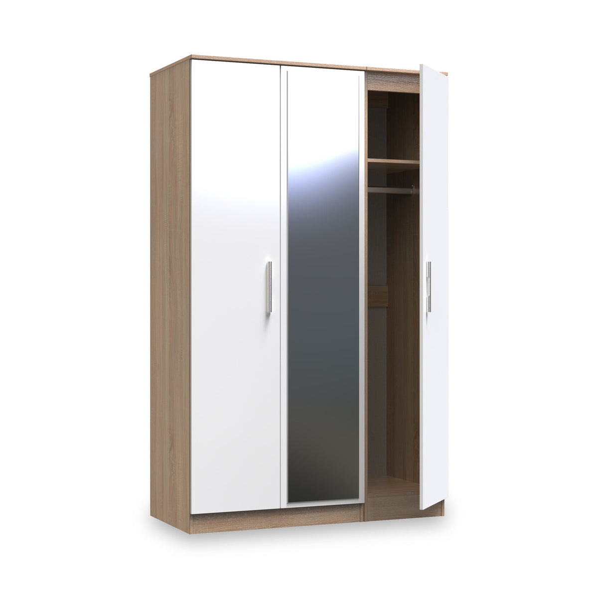 Blakely White & Light Oak Triple Mirror Wardrobe