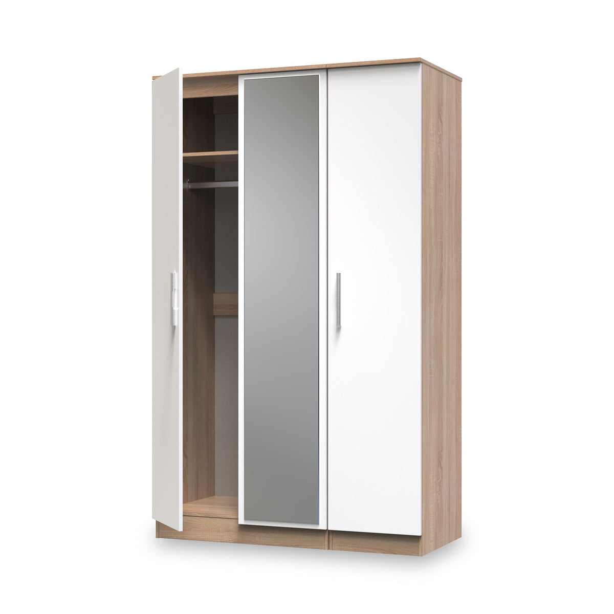 Blakely White & Light Oak Triple Mirror Wardrobe