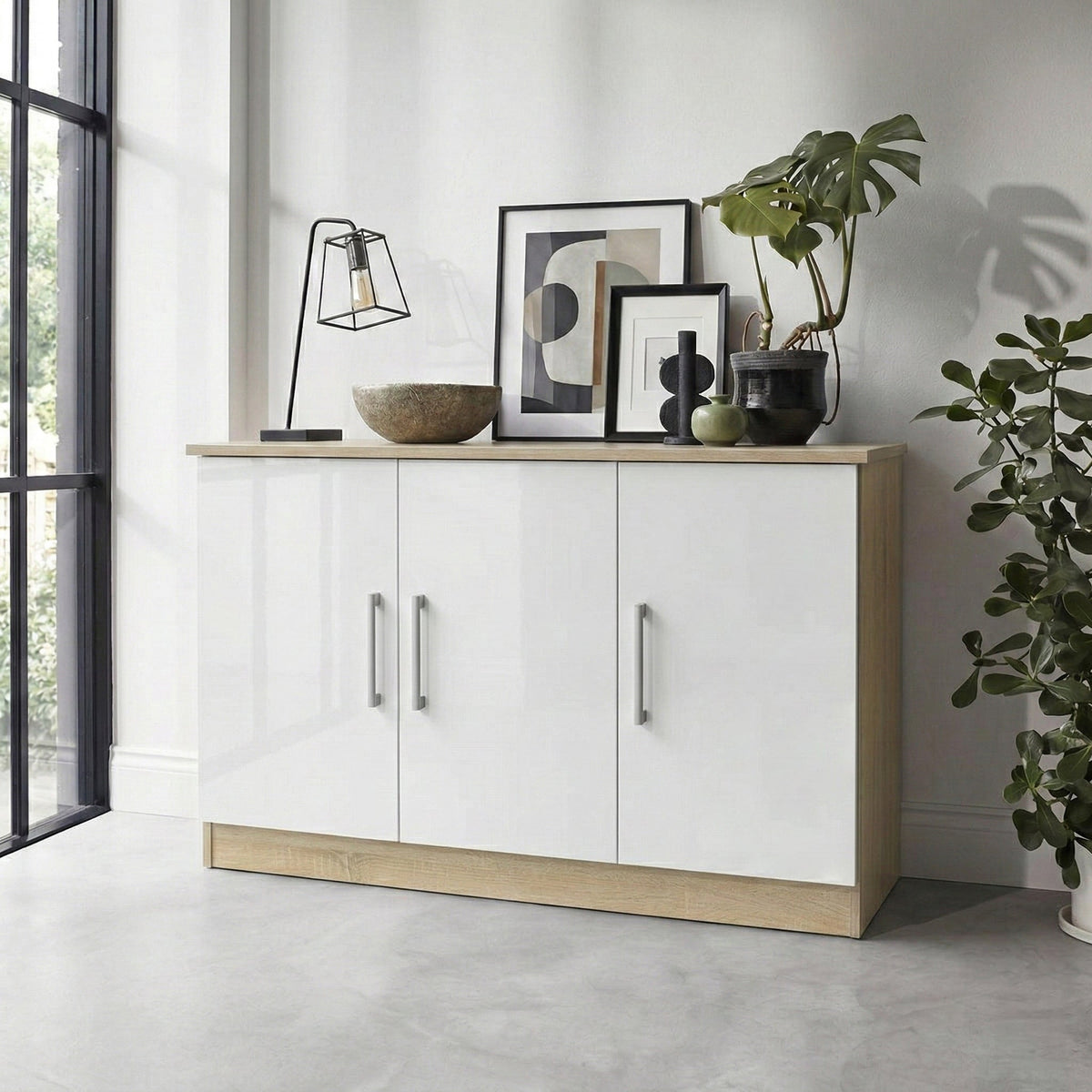 Blakely White & Light Oak 3 Door Sideboard