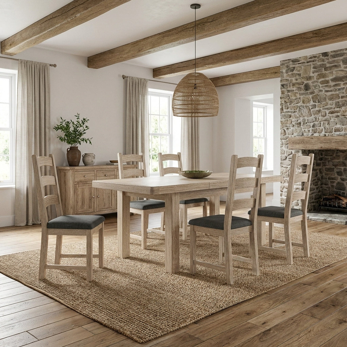 Portland Washed Oak 140-185cm Extendable Dining Table