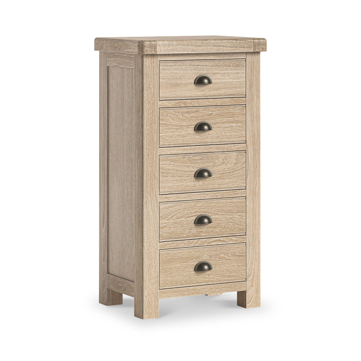 Portland Washed Oak 5 Drawer Tallboy Chest