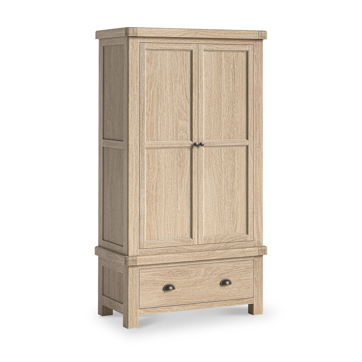 Portland Washed Oak Double Wardrobe with Drawer