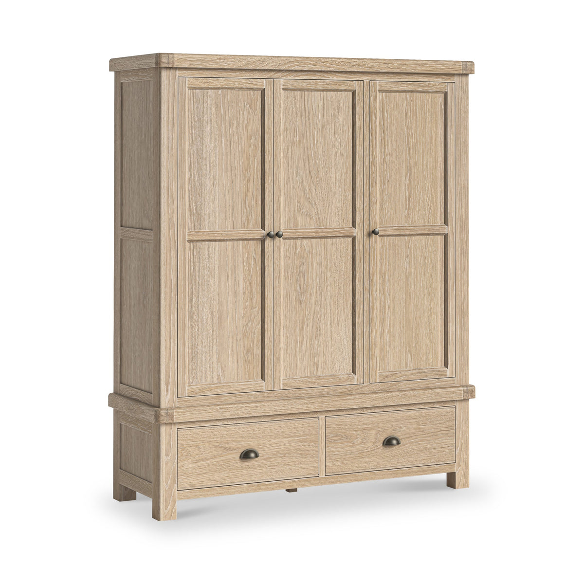 Portland Washed Oak Triple Wardrobe with 2 Drawers