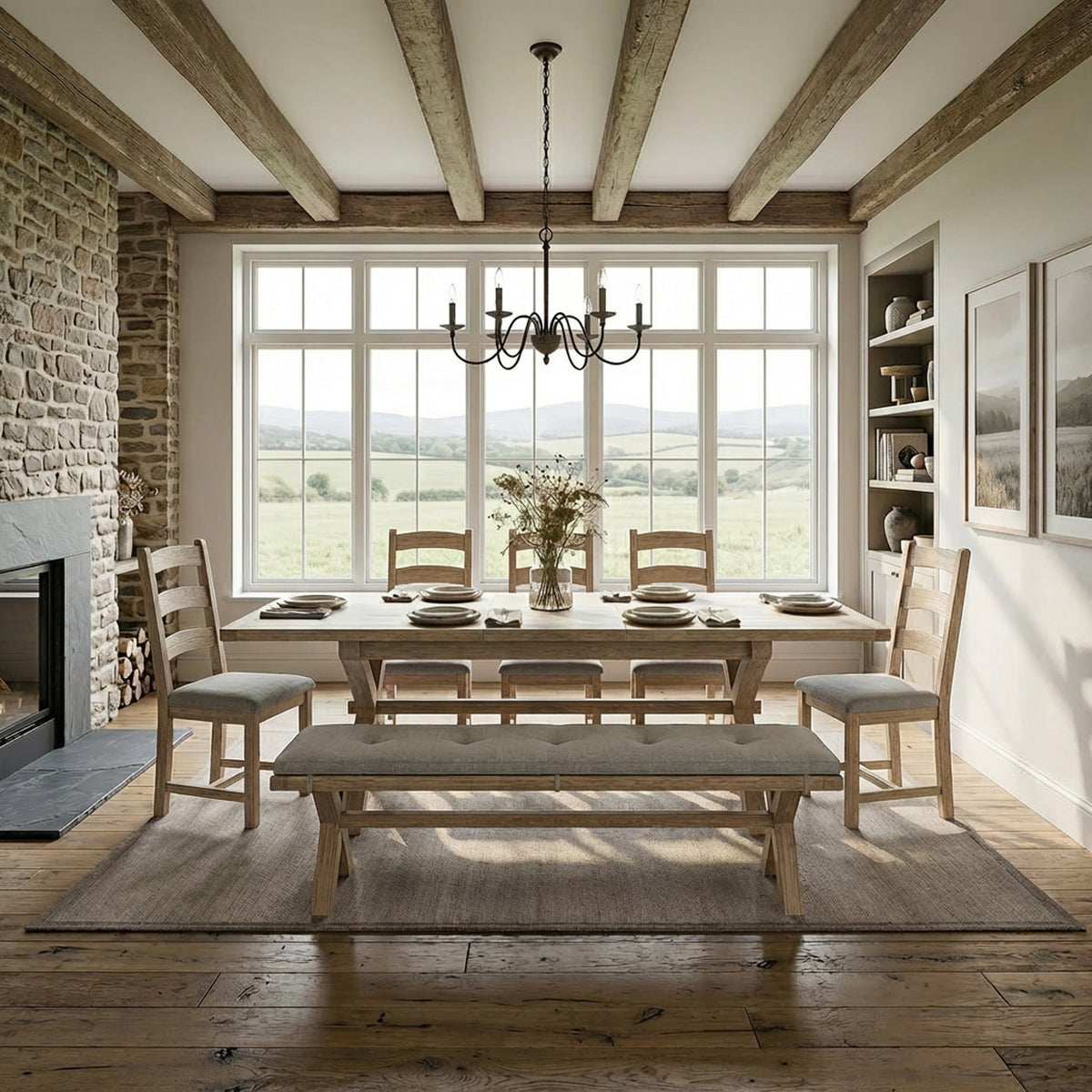 Portland Washed Oak 200-245cm Cross Leg Extendable Dining Table
