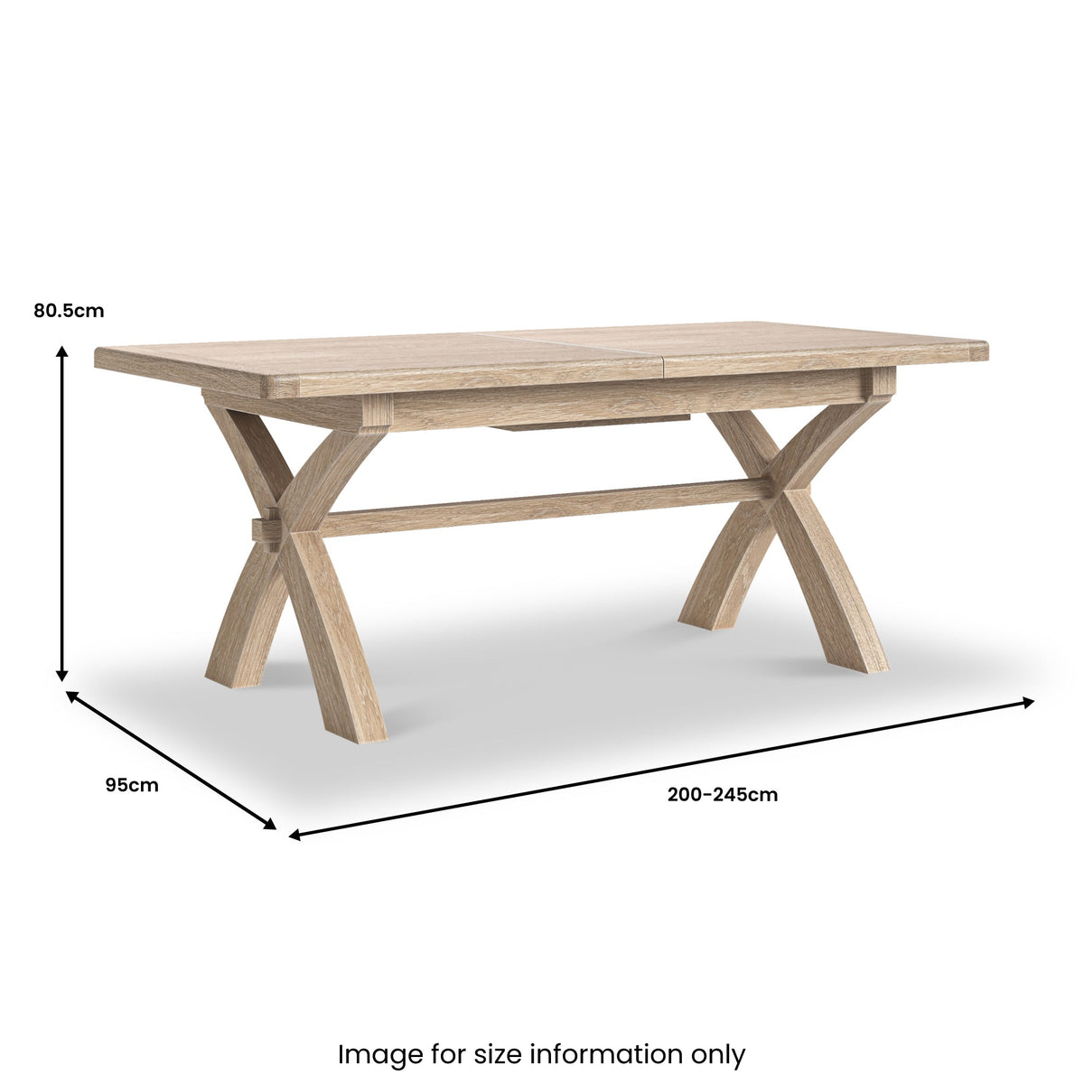 Portland Washed Oak 200-245cm Cross Leg Extendable Dining Table