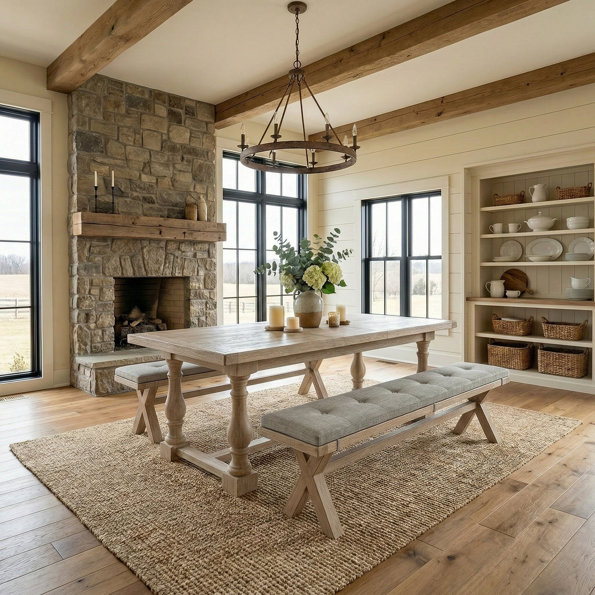 Portland Washed Oak 200cm Cross Leg Dining Bench