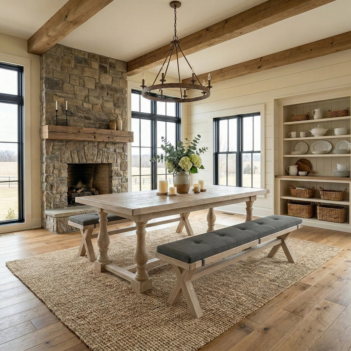 Portland Washed Oak 200cm Cross Leg Dining Bench