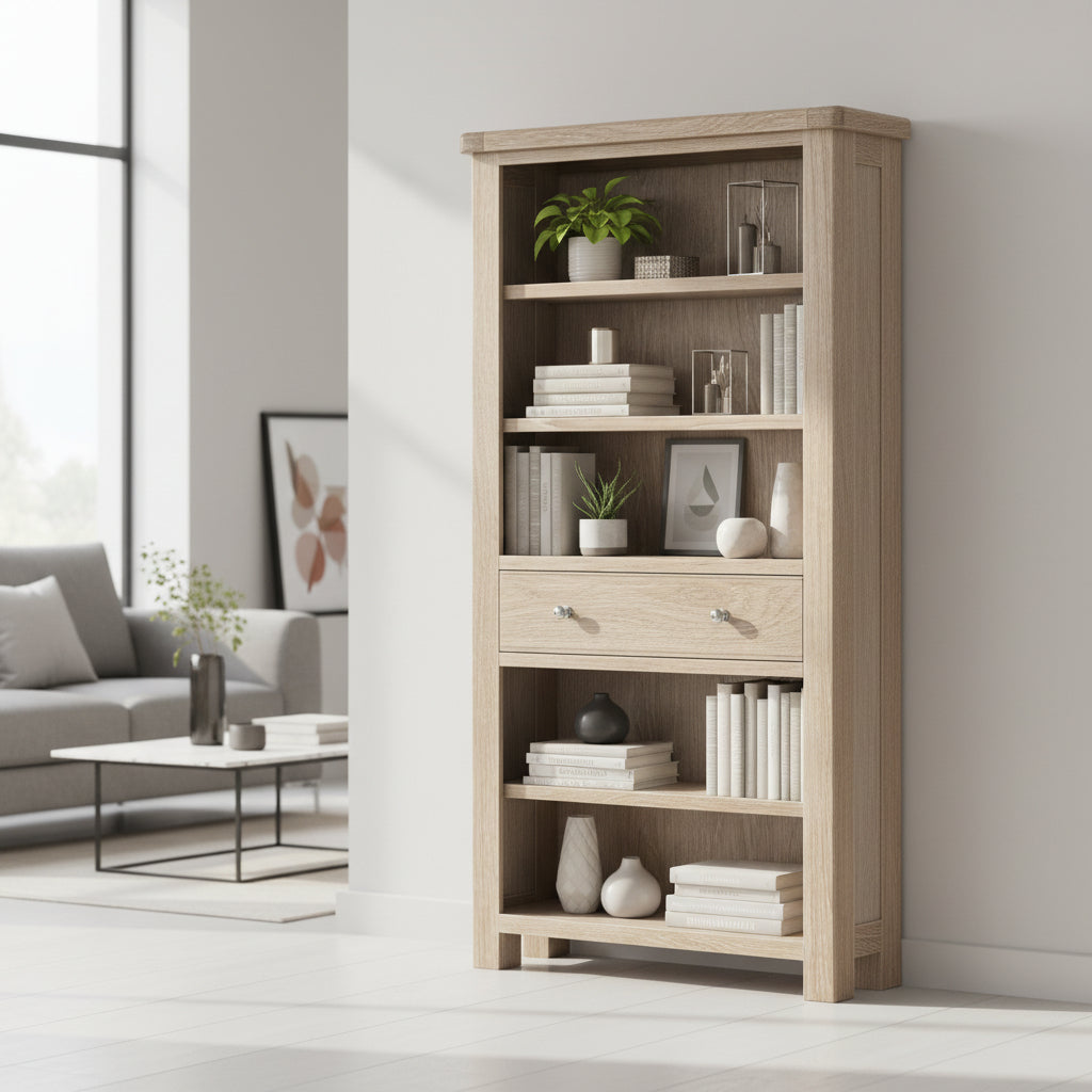 Portland Washed Oak Large Bookcase