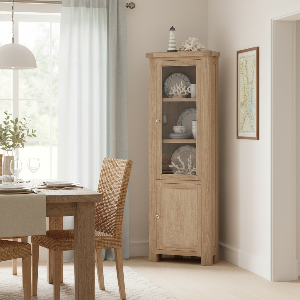 Portland Washed Oak Corner Display Cabinet