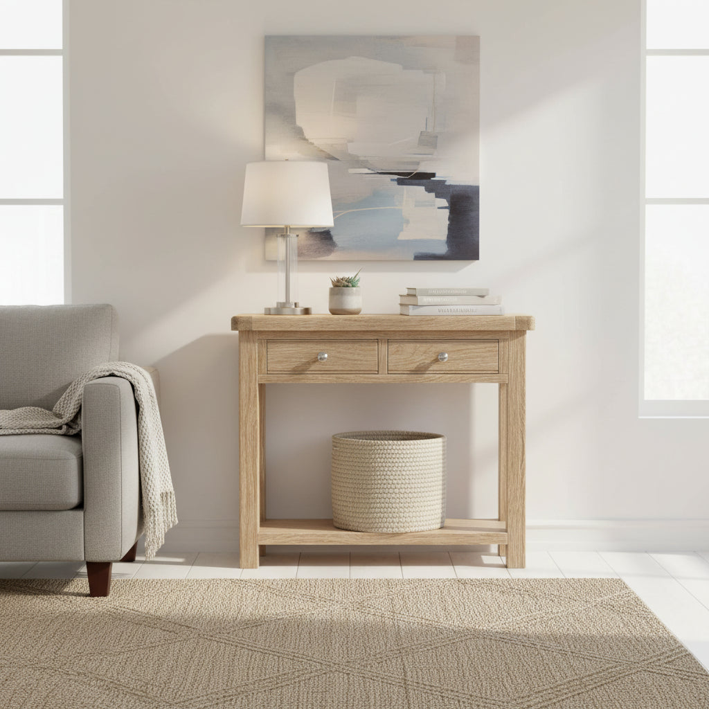 Portland Washed Oak 2 Drawer Console Table
