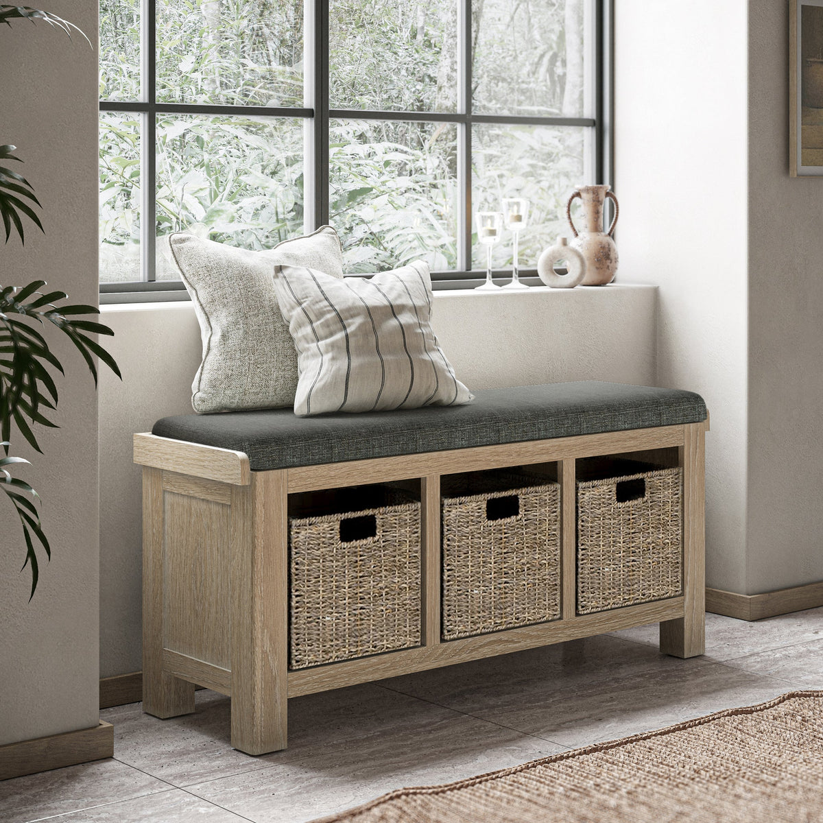 Portland Washed Oak Storage Bench