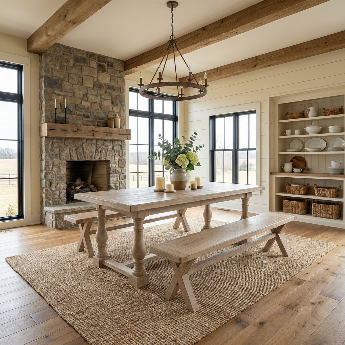 Portland Washed Oak 200cm Cross Leg Dining Bench