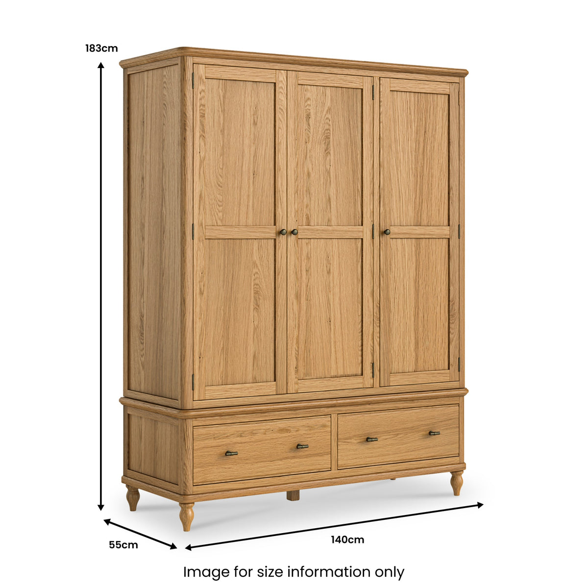 Alderley Oak Triple Wardrobe With 2 Drawers