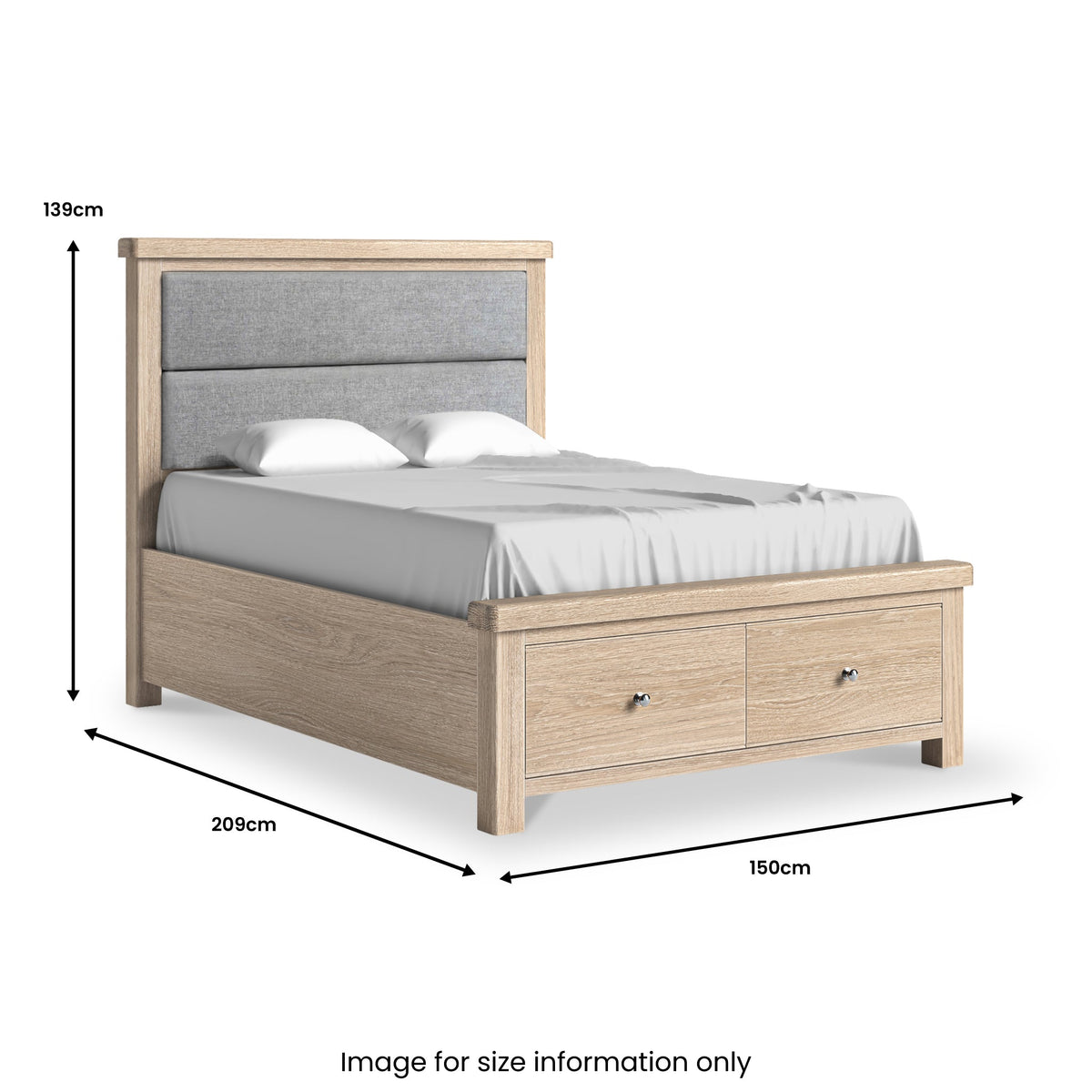 Portland Washed Oak Chenille Bed Frame with Drawers