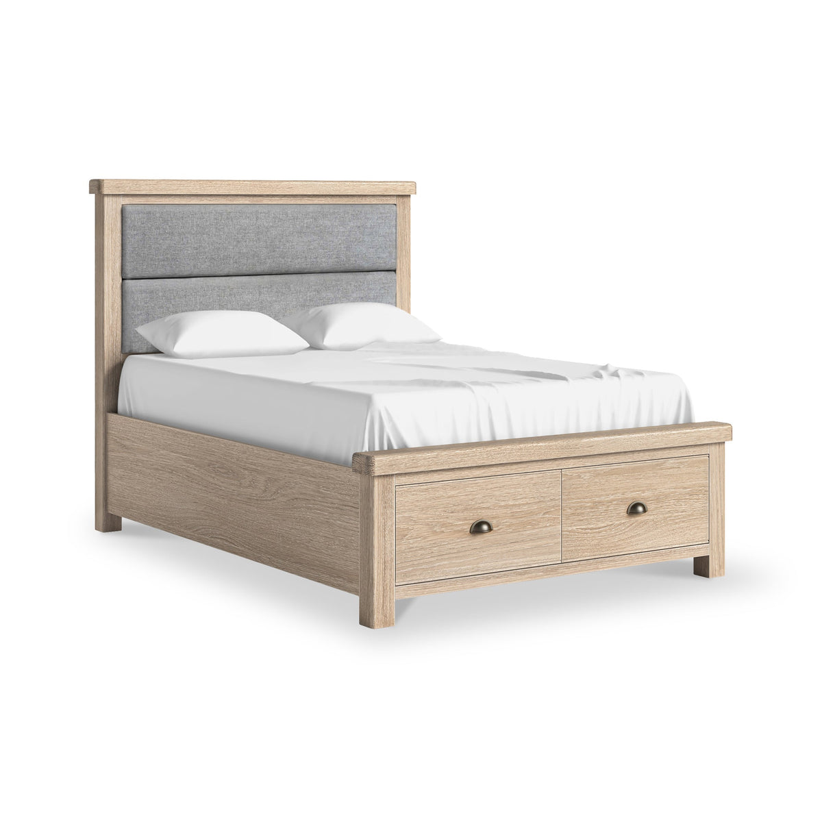Portland Washed Oak Chenille Bed Frame with Drawers