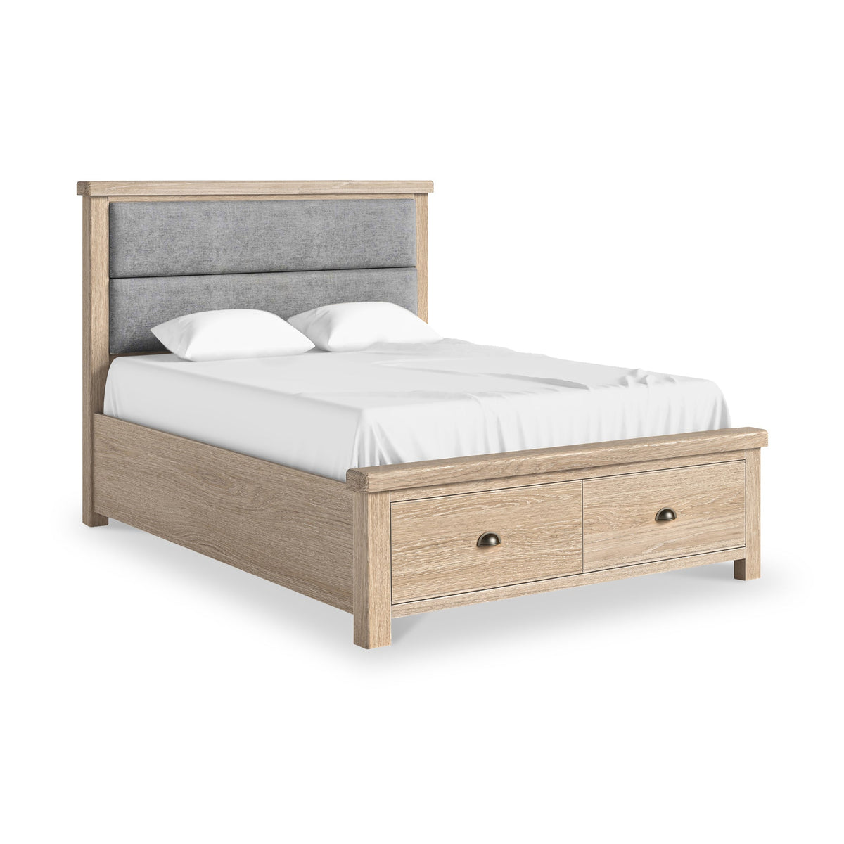 Portland Washed Oak Chenille Bed Frame with Drawers