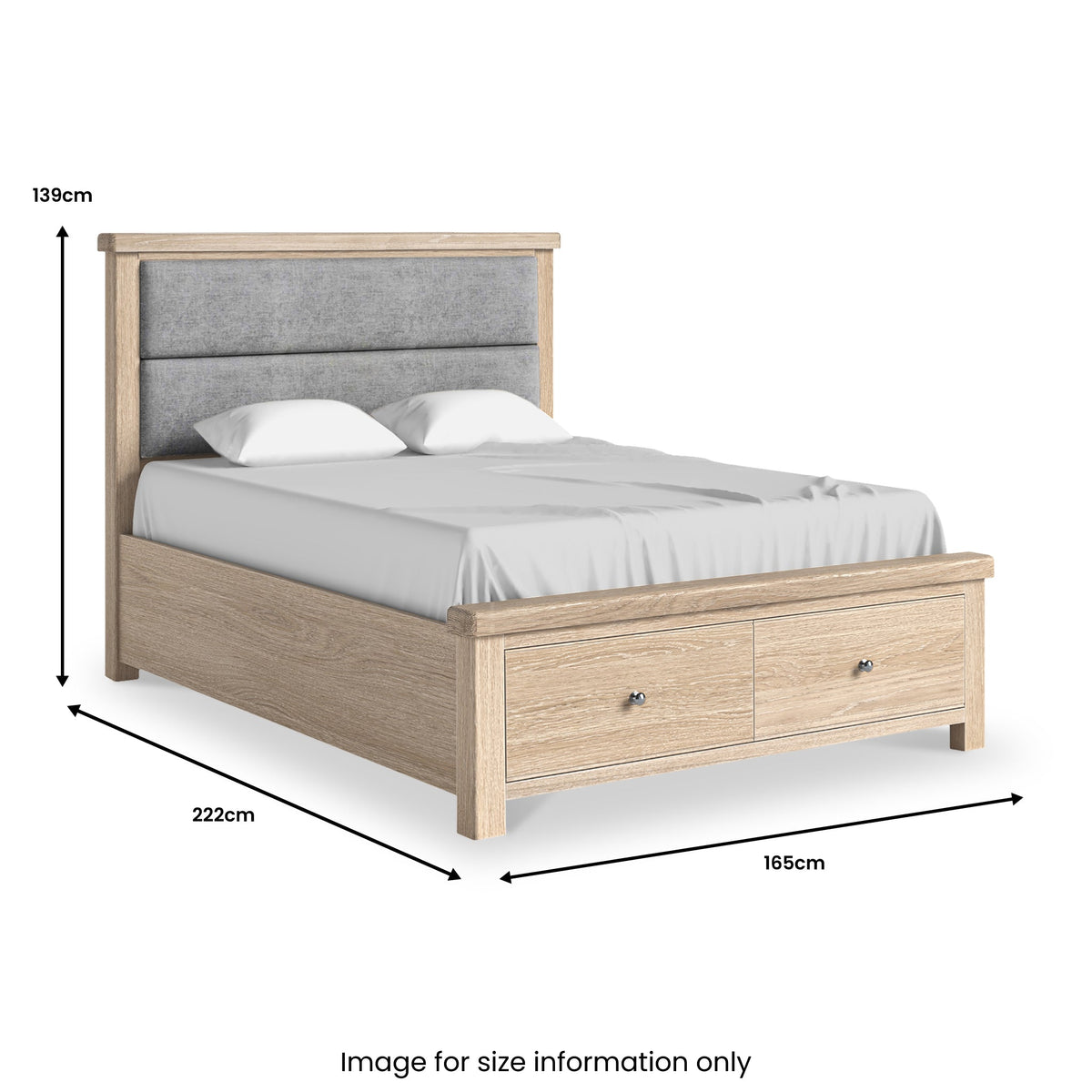 Portland Washed Oak Chenille Bed Frame with Drawers
