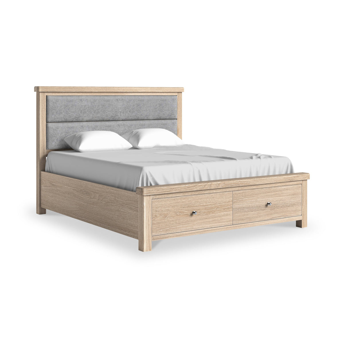 Portland Washed Oak Chenille Bed Frame with Drawers
