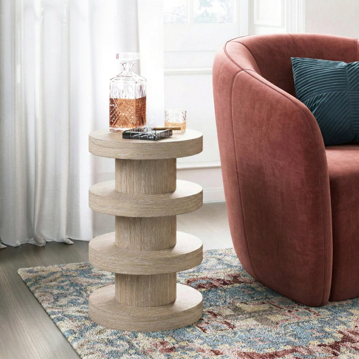 Mylor Washed Oak Bobbin Side Table