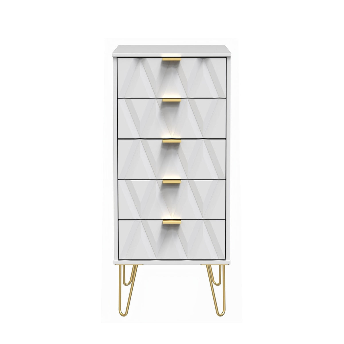 Geo 5 Drawer Tallboy with Gold Hairpin Legs