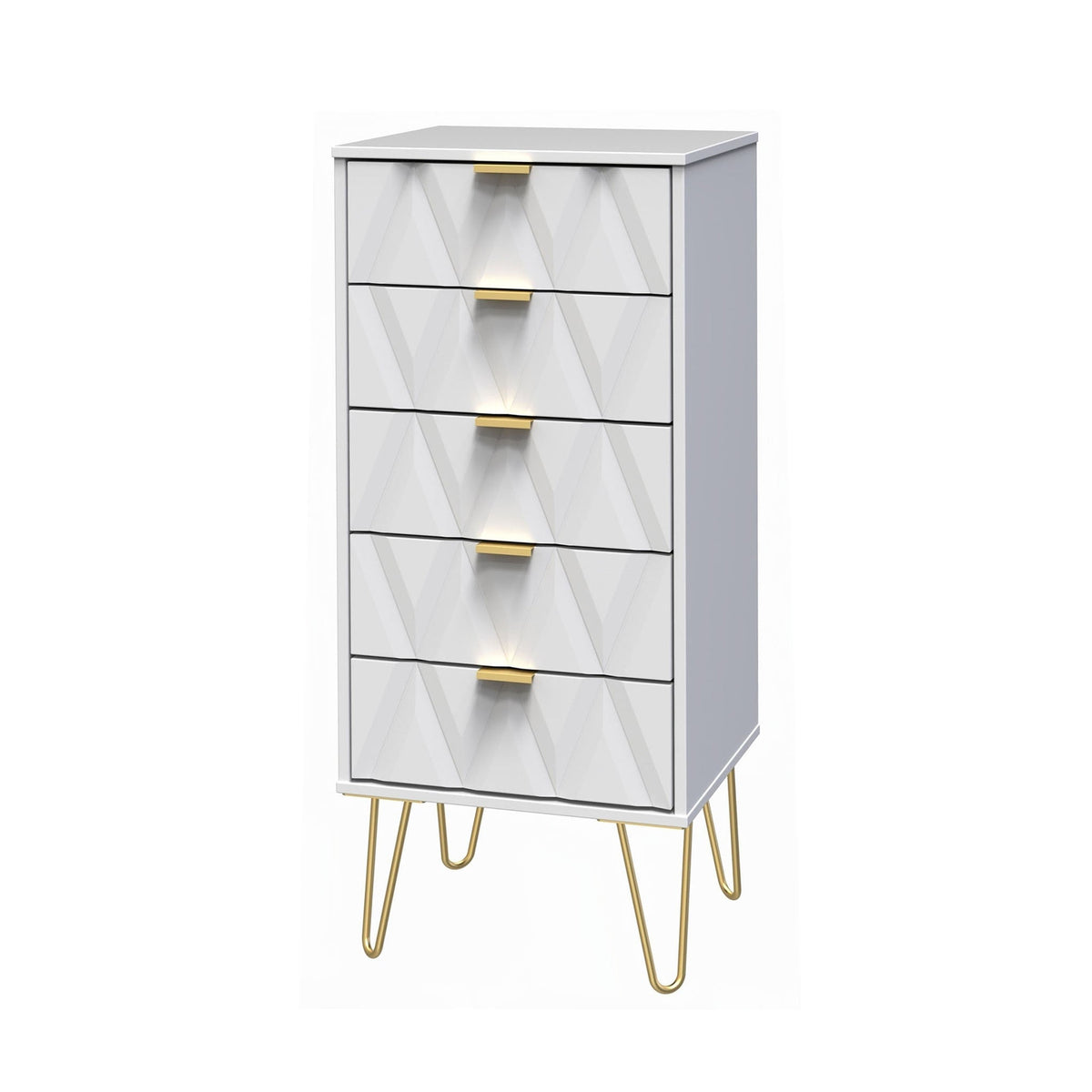 Geo 5 Drawer Tallboy with Gold Hairpin Legs