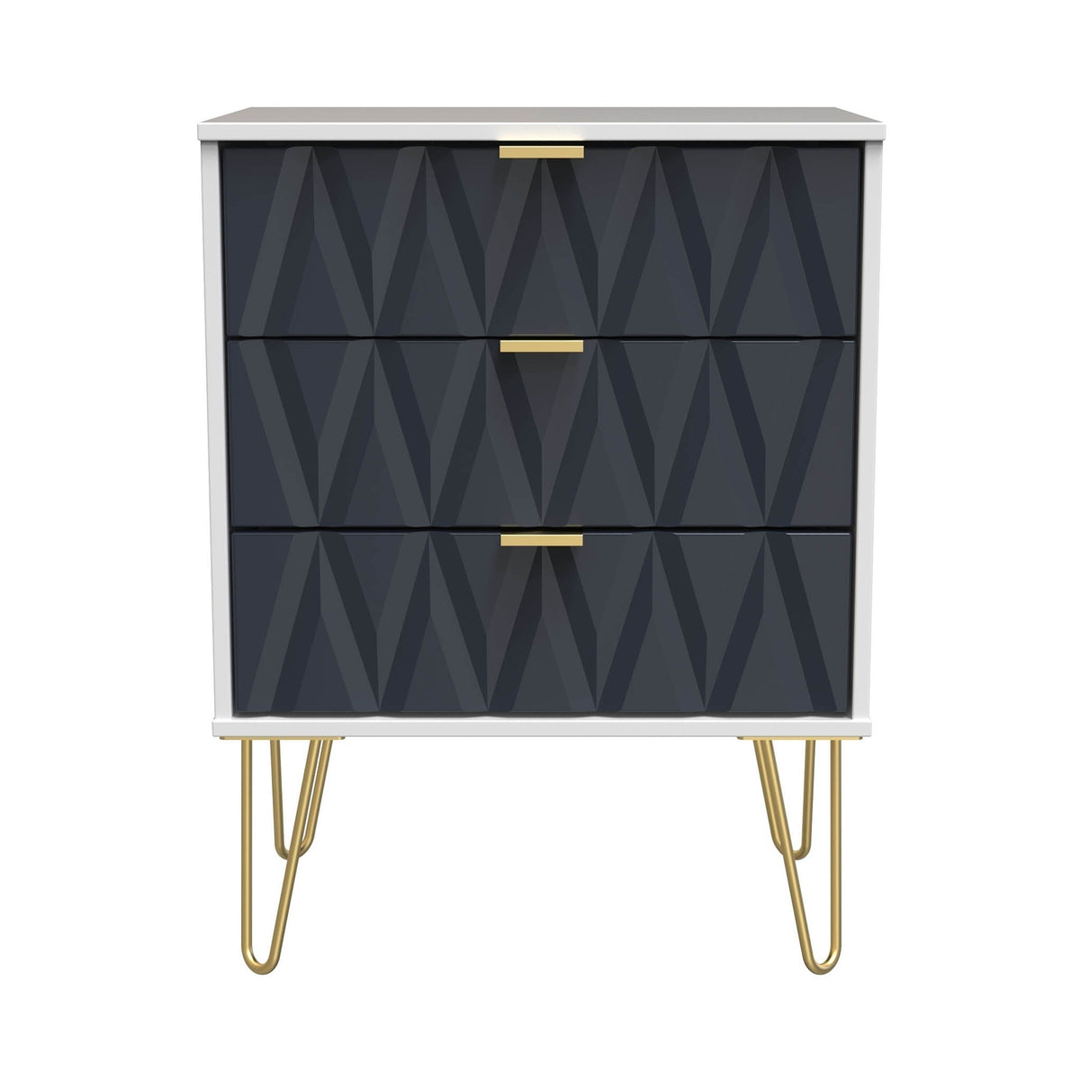 Geo 3 Drawer Midi Chest with Gold Hairpin Leg