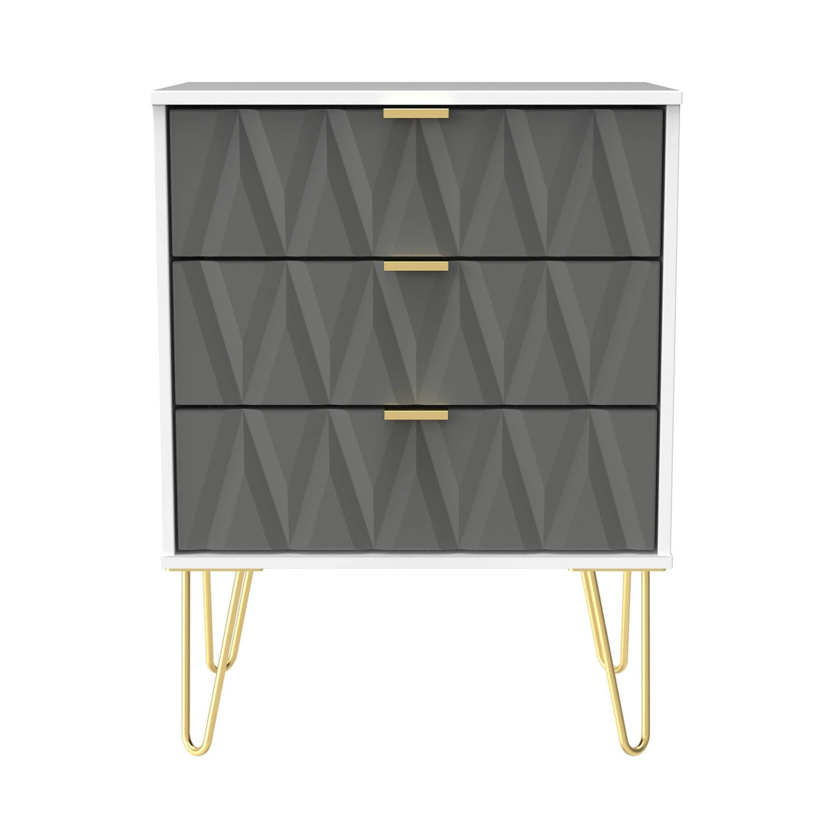 Geo 3 Drawer Midi Chest with Gold Hairpin Leg