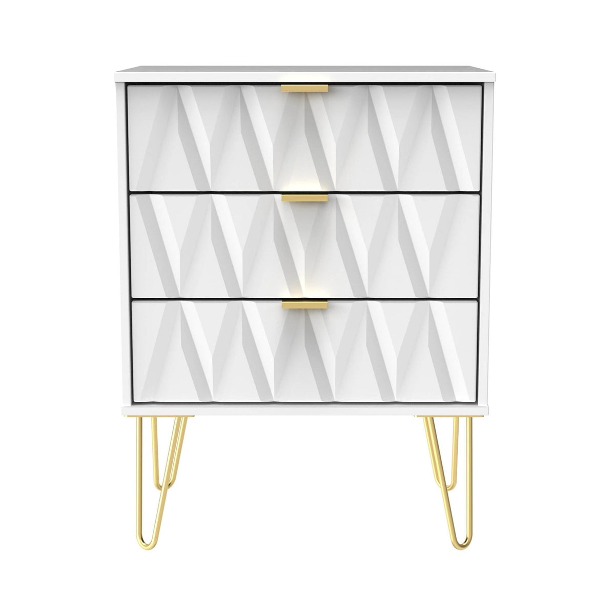 Geo 3 Drawer Midi Chest with Gold Hairpin Leg