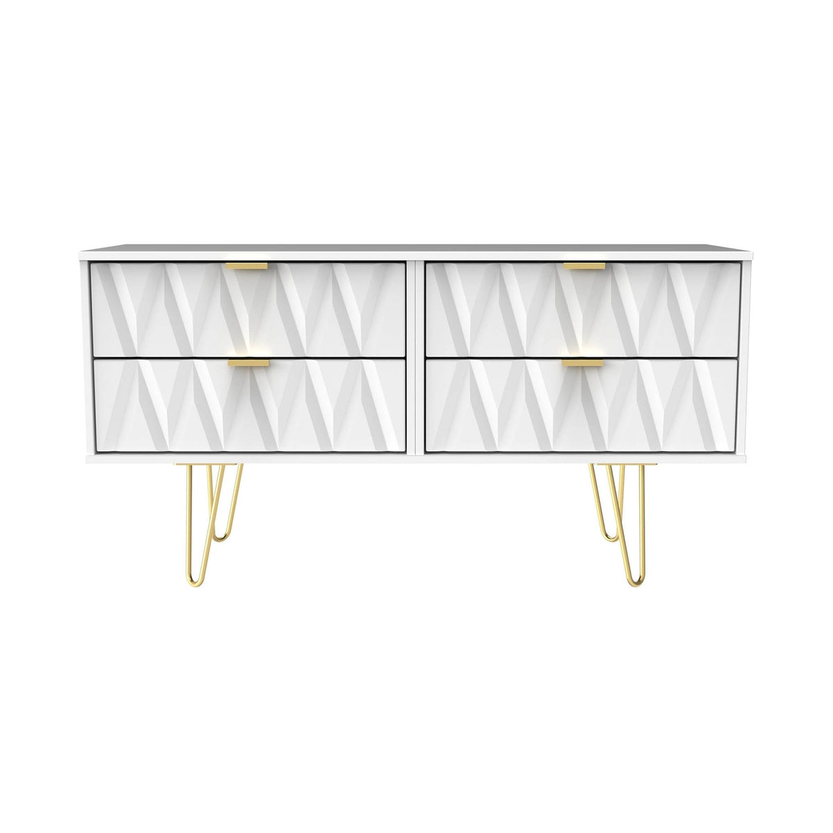 Geo 4 Drawer Low TV Unit with Gold Hairpin Legs