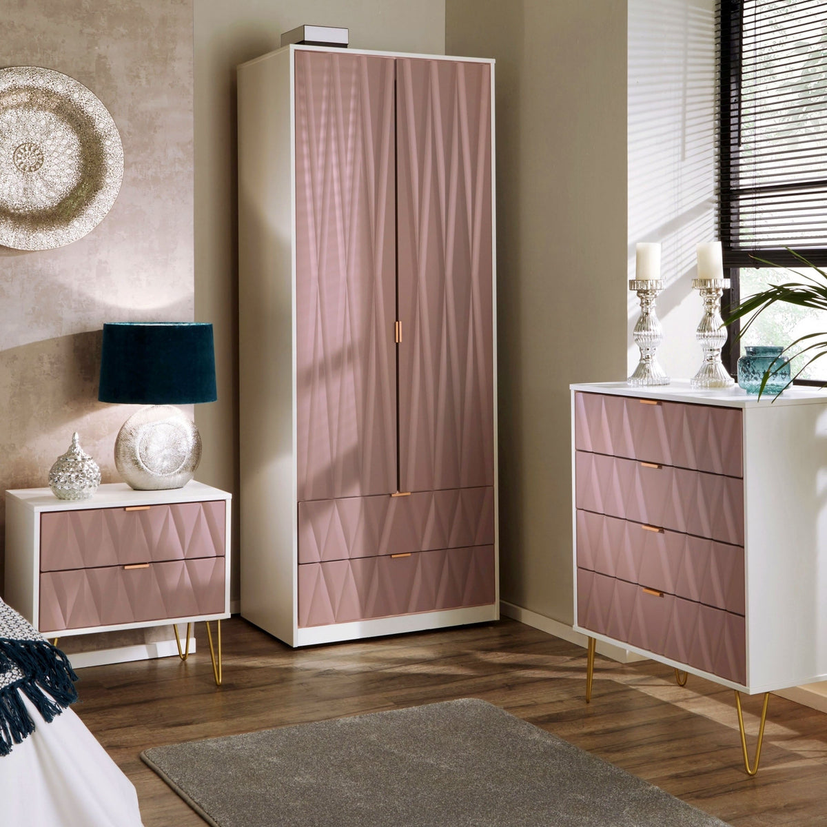 Geo Panelled 2 Door 2 Drawer Wardrobe