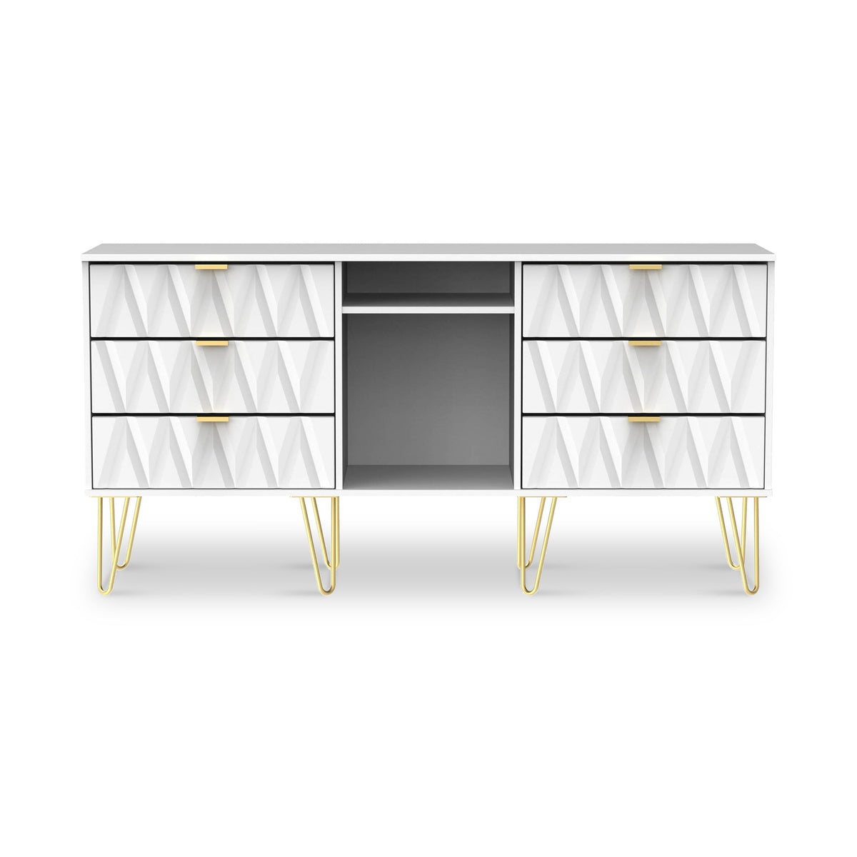 Geo 6 Drawer Sideboard with Gold Hairpin Legs