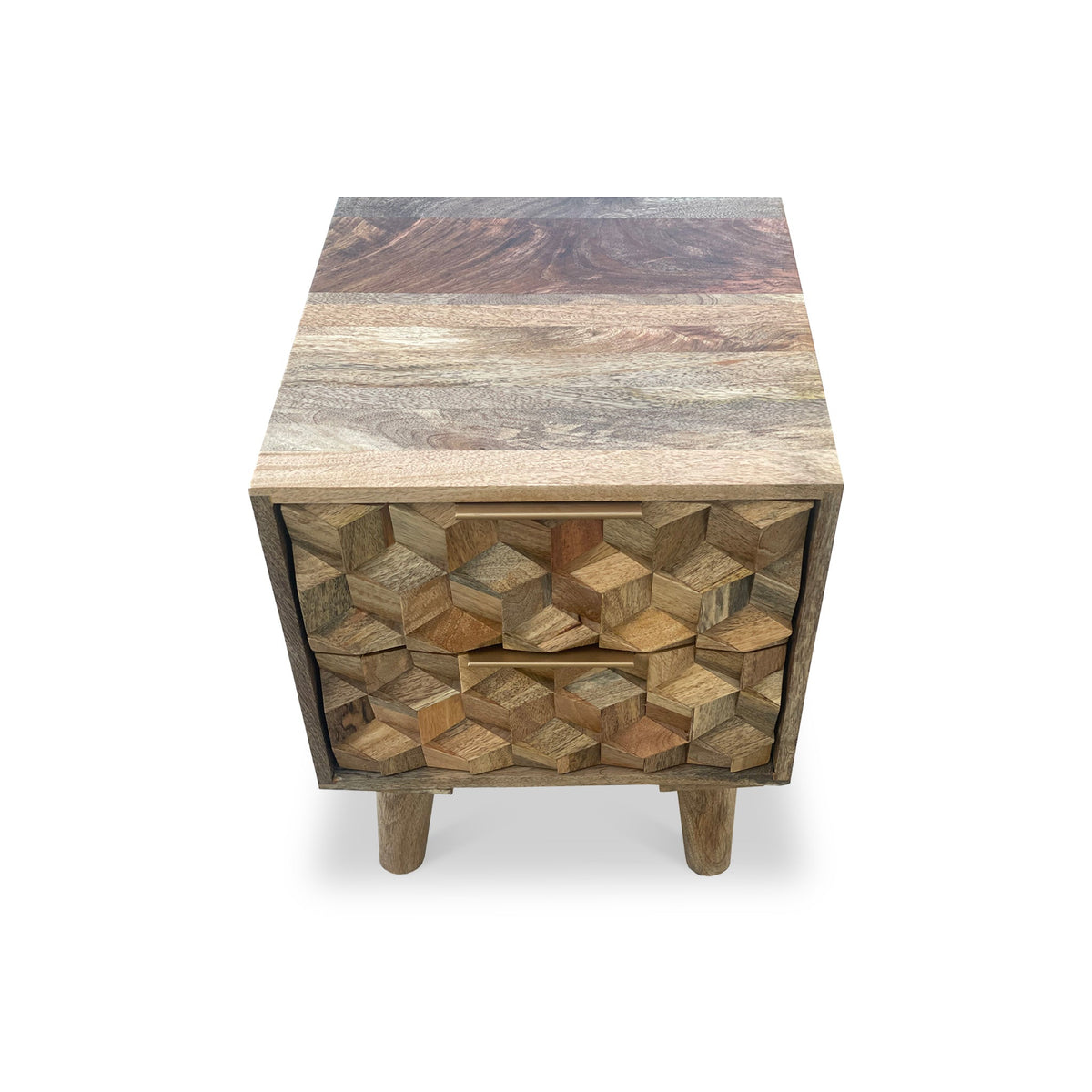 Enzo Geometric Mango Wood 2 Drawer Bedside