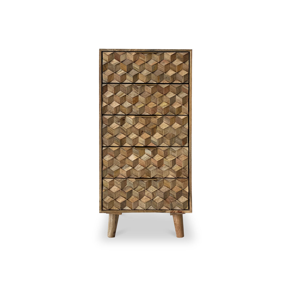 Enzo Geometric Mango Wood 5 Drawer Tallboy