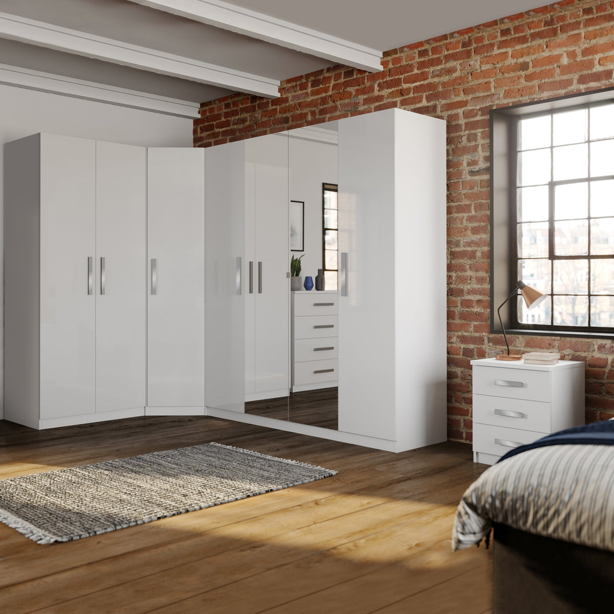 Meribel White 4 Door Mirrored Wardrobe