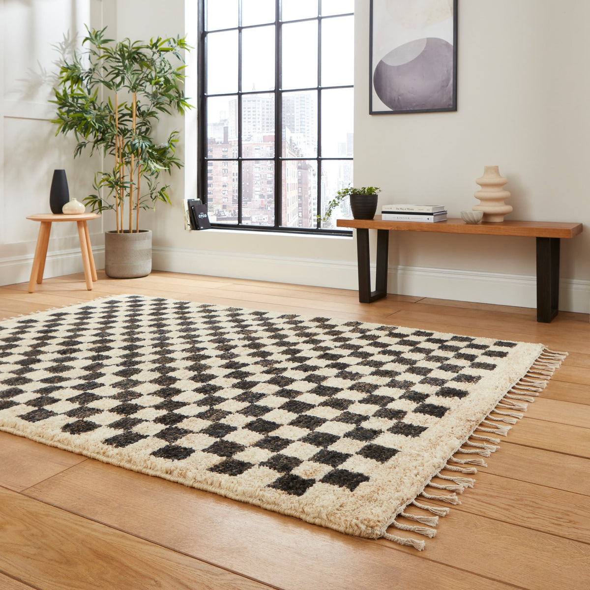 Franklin Natural Hemp Black/Ivory Chequered Rug